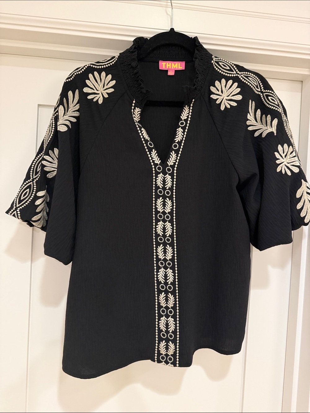 Boutique embroidered puff sleeve top